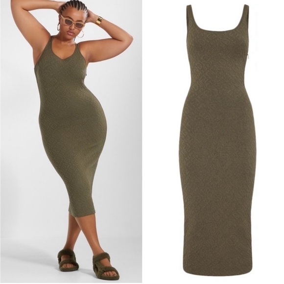 NWT SKIMS FENDI embossed logo midi green Illinois dress - Picture 1 of 13